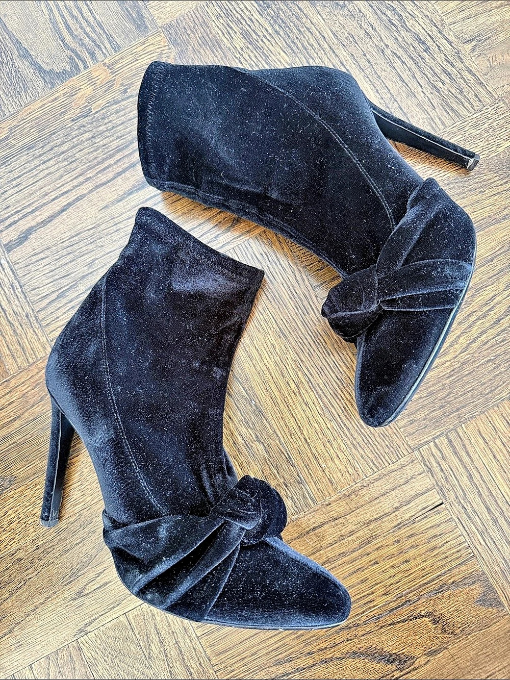 Giuseppe Zanotti Velvet Knot Bow Sock Bootie Heels Black EU 38 1/2